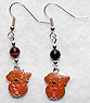 Lab Chocolate Earrings 1 - Genuine Tiger Eye Jasper beads are paired with chocolate Labrador enamel charms. The Jasper has a deep burgundy hue.