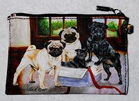 Pug Cosmetic Bag 2 is from the Ruth Maystead series - four charming pugs on a Microfiber background with zippered closure. 