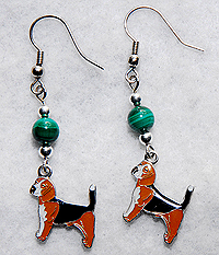 Beagle Earrings 1 features genuine Malachite gemstone beads are paired with cute Beagle charms. A must for every Beagle lover.