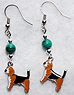 Beagle Earrings 1 - Genuine Malachite gemstone beads are paired with cute Beagle charms. A must for every Beagle lover.