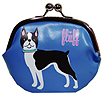 Boston Coin Purse 1 - This coin purse features a Boston Terrier on a deep blue background on one side an aqua blue on the other. Measures 5.50" X 5.50" (13.335 X 13.335 cm).