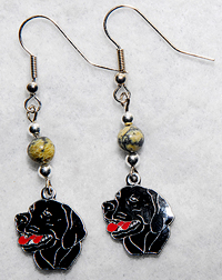 Black Lab Earrings 1 features genuine lemon Jasper gemstone beads are paired with black enamel Labrador charms.