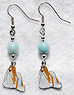 Shih Tzu Earrings 1 - Genuine aqua Amazonite gemstone beads are paired with white and tan enamel Shih Tzu charms.