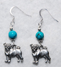 PugSpeak Pug Earrings 1 - Genuine Turquoise beads with silver pewter pug charms. Perfect for those who prefer light-weight dangles.