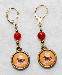 Pug Earrings 2 - Genuine Carnelian gemstone beads are paired with antiqued cameo pug charms and leverback earwires.