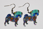 Pug Earrings 21 - Lightweight acrylic Pug dangle earrings in shades of blue.