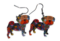 Pug Earrings 3 - Lightweight Acrylic Pug dangle earrings in Fall shades.