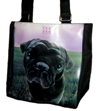 Pug Purse 30 is from The Dog series - great pug handbag/tote featuring a black pug and  shoulder straps. Measures 12.00" X 14.00" (30.48X19.56X35.56 cm). Perfect for carrying to the gym or beach and even holds several books or your IPad.