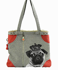 Pug Purse 6 This pug bag is oh-so-soft with plush faux fur lining, light gray hoodie material on the outside, coral accents on the front, and coral ribbed knit back. There's even a small front compartment with vertical zipper. Wonderful color for Spring or anytime. Measures 13.00" X 13.00" (33.02 X 33.02 cm)