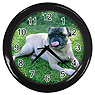 Pug Clocks - This pug clock features PugSpeak's own Ian on a grassy backdrop with black frame and measures 10" (25.4 cm) in diameter. One AA battery required. Photo by Mary Crissman.