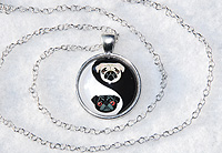 Pug Necklace 12 - Black Pug on white and fawn Pug on black.