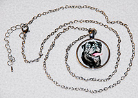 Pug Necklace 5 - Round pendant with black Pug.