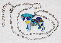 Pug Necklace 7 - Blue Pug shaped ceramic necklace.