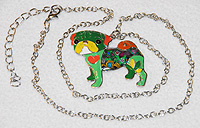 Pug Necklace 8 - Green Pug shaped ceramic necklace.